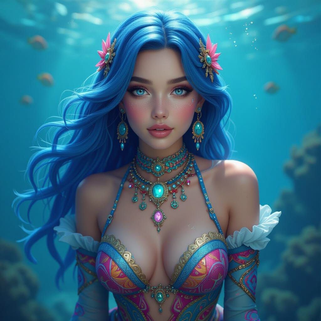 Futuristic Mermaid Portrait in Hyperrealistic Style