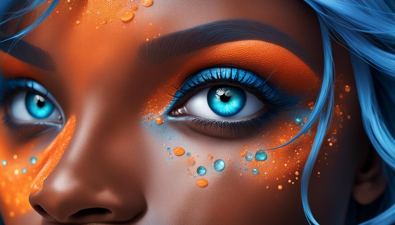 Ethereal Woman with Flowing Blue Hair: Digital Art