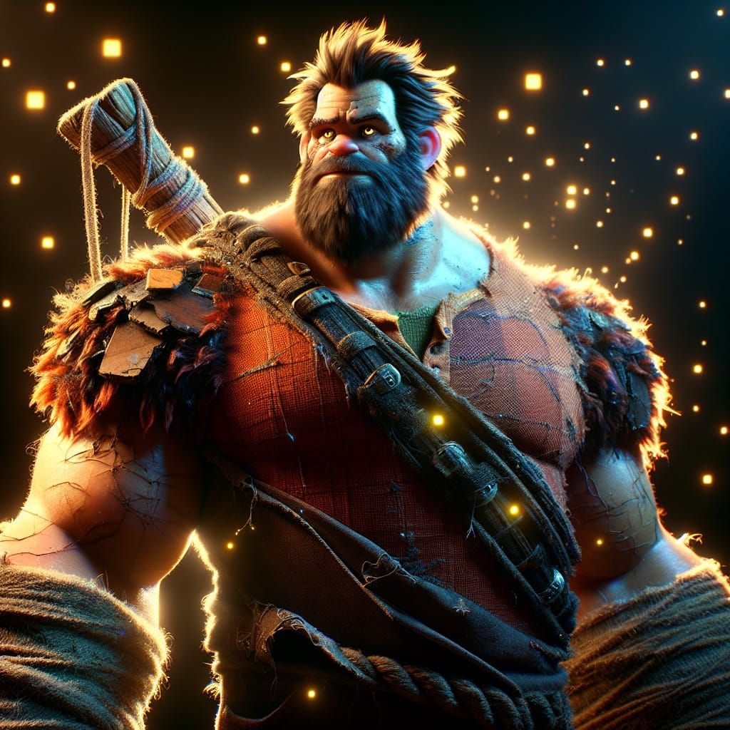 Rugged Barbarian Character with Intricate Lighting