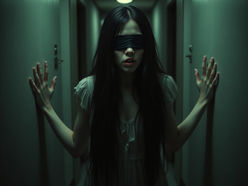 Blindfolded Woman in Liminal Space: Analog Horror