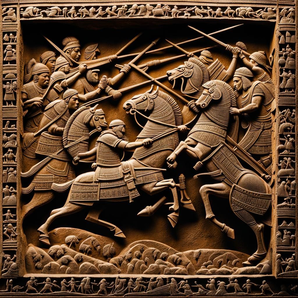 Ancient Battle Carved on Stone Tablet