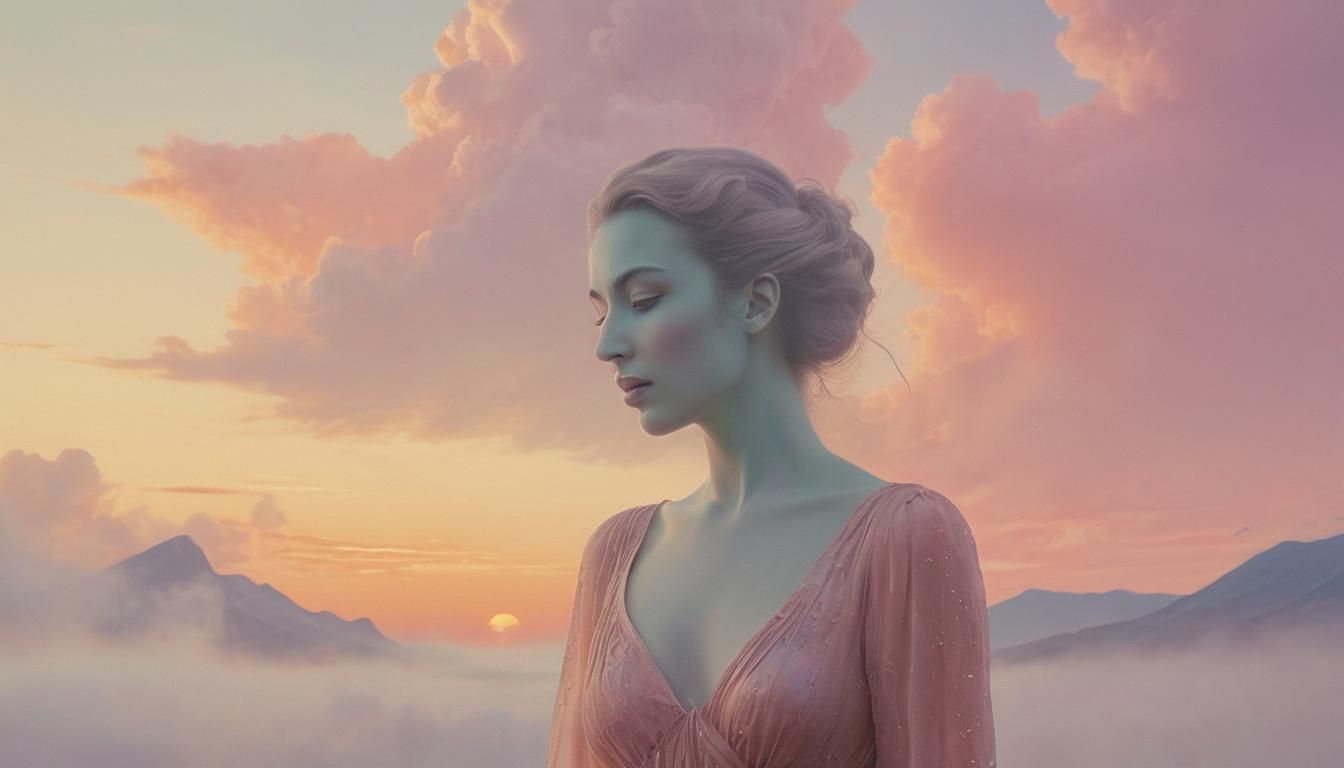 Ethereal Woman Between Realms in Surrealist Style