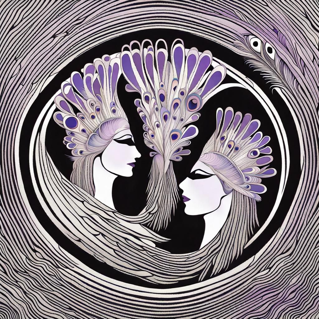 Feathered Face-Vase Illusion with Birds and Rainbow