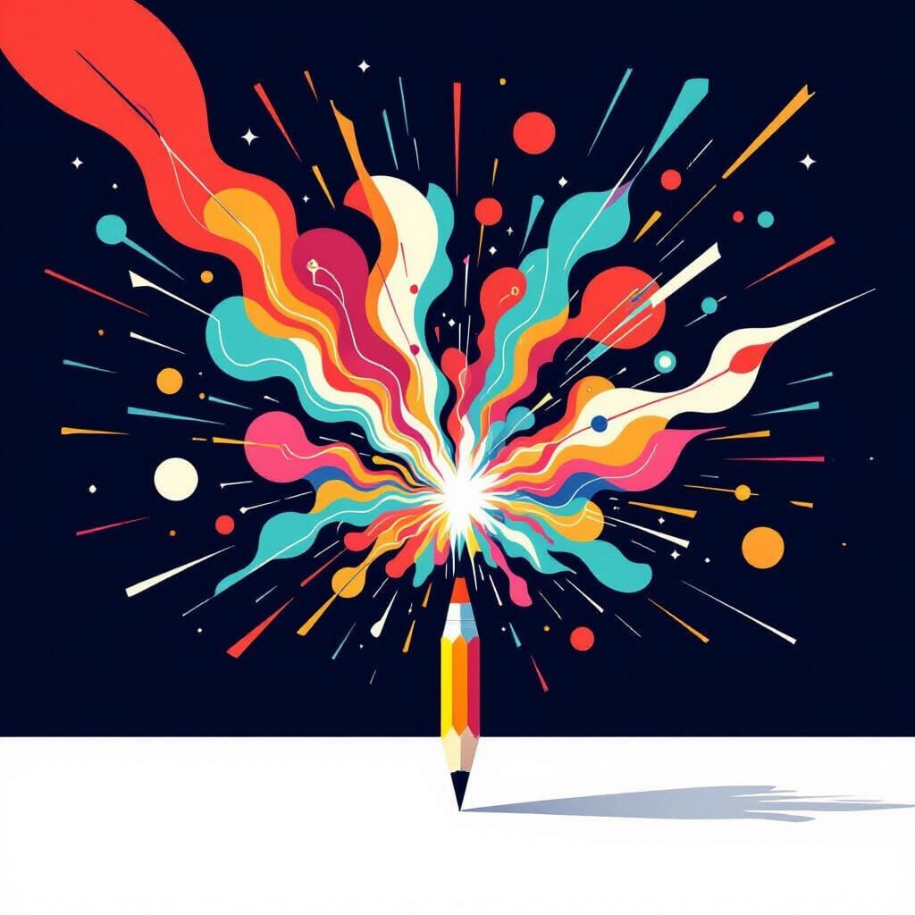 Abstract Geometric Color Explosion from Pencil Tip