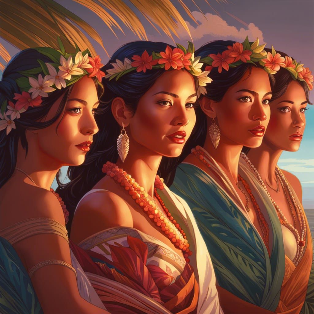 Hula Dancer Portrait in Hawaii, Hyperdetailed Art