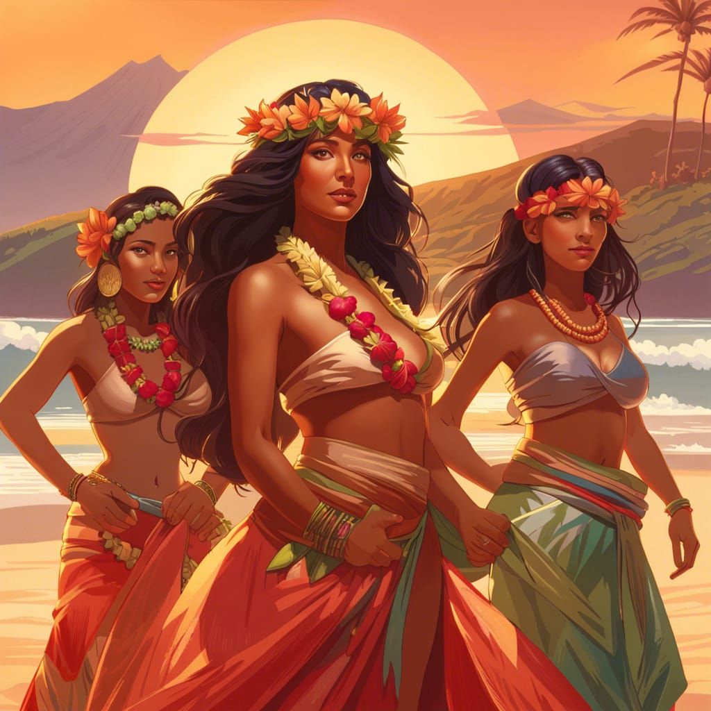 Hawaiian Hula Dancers on Mauna Kea, Hyperdetailed Art