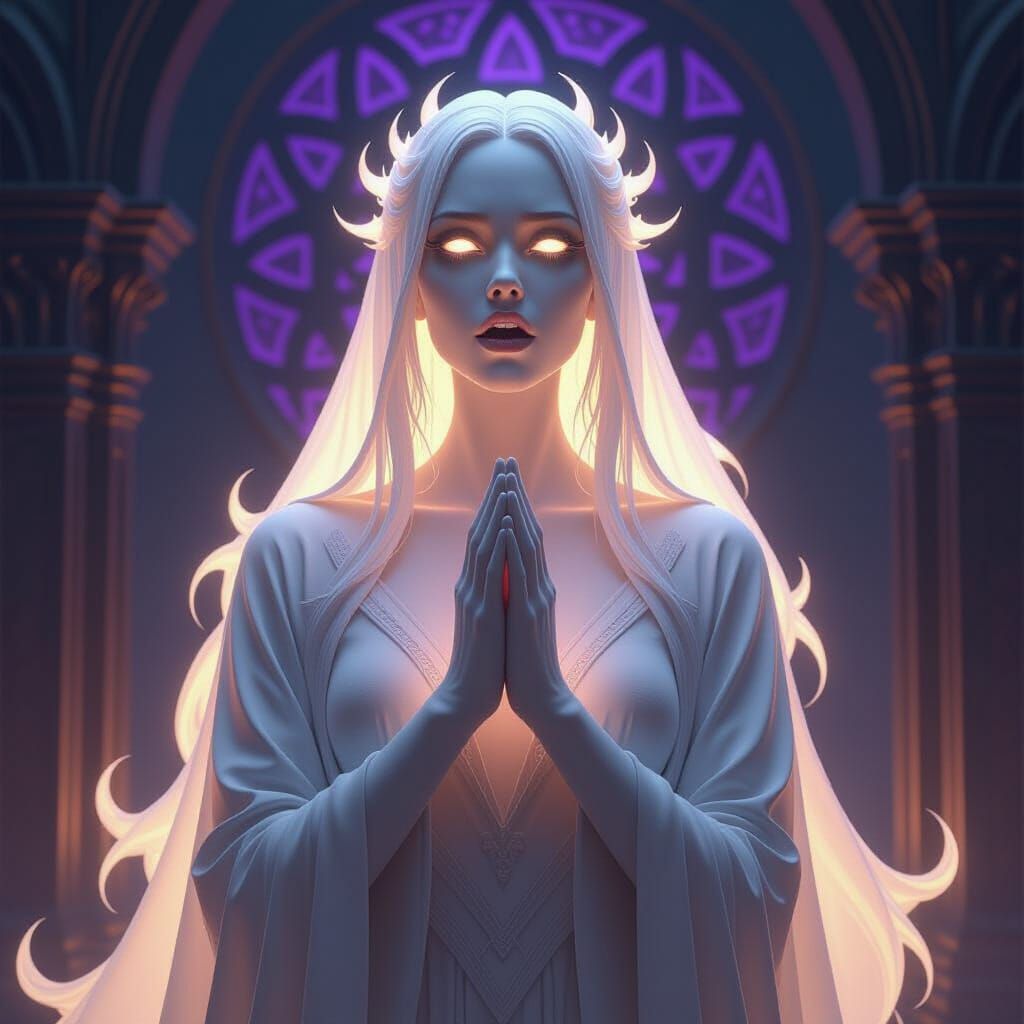 Ghostly Woman with Ethereal Flames in Dark Fantasy Style