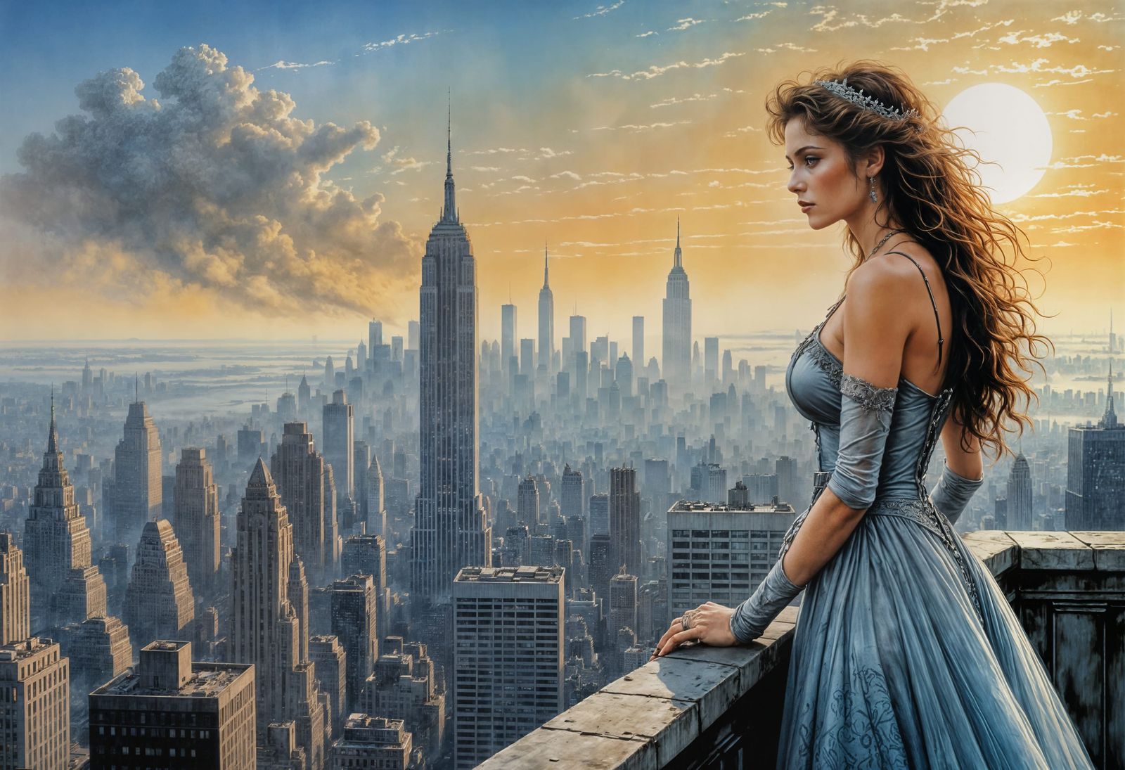 New York City Skyline in Pastel Illustration