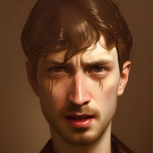 Crying Man Portrait in Flemish Baroque Style