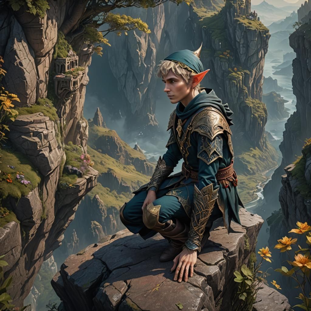 Fantasy Boy Elf on Cliff Edge Art