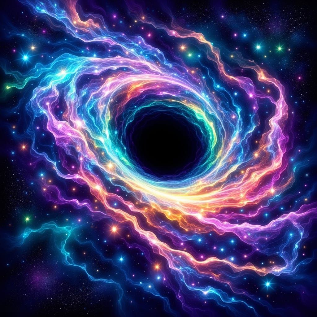 Cosmic Black Hole Swallows Galaxy in Vibrant, Iridescent Hol...