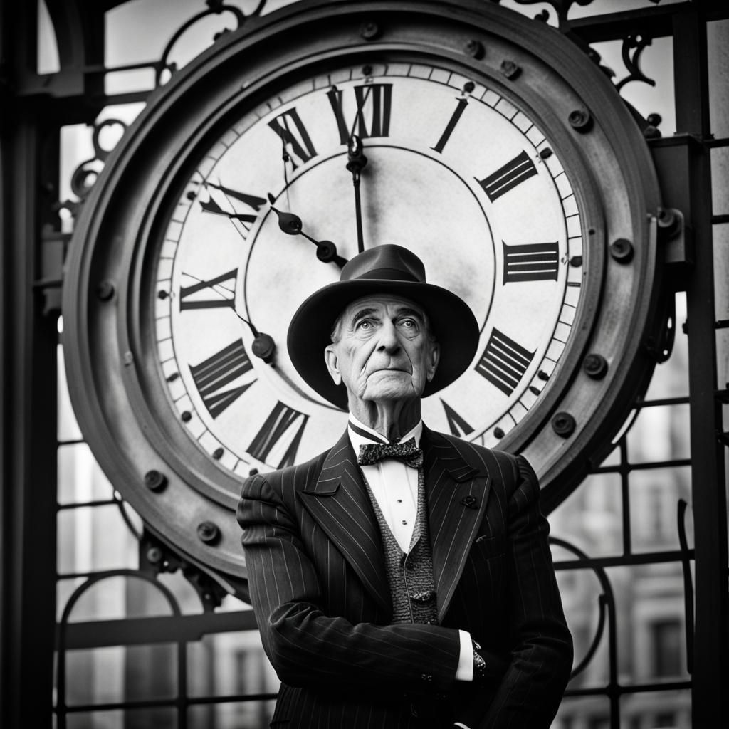 Silent Film Star in Clock Tower Scene
