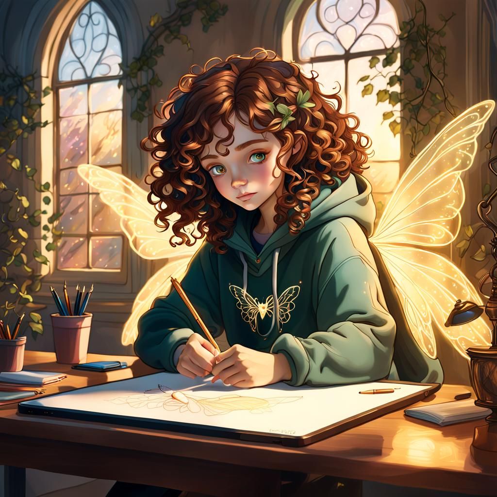Girl with Fairy Wings Drawing: Fantasy Concept Art