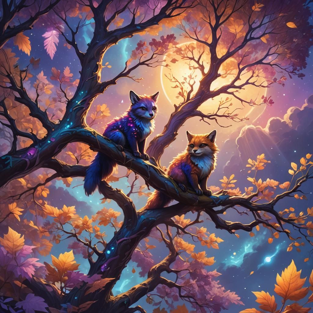 Furry Creatures in Surreal Fantasy Landscape