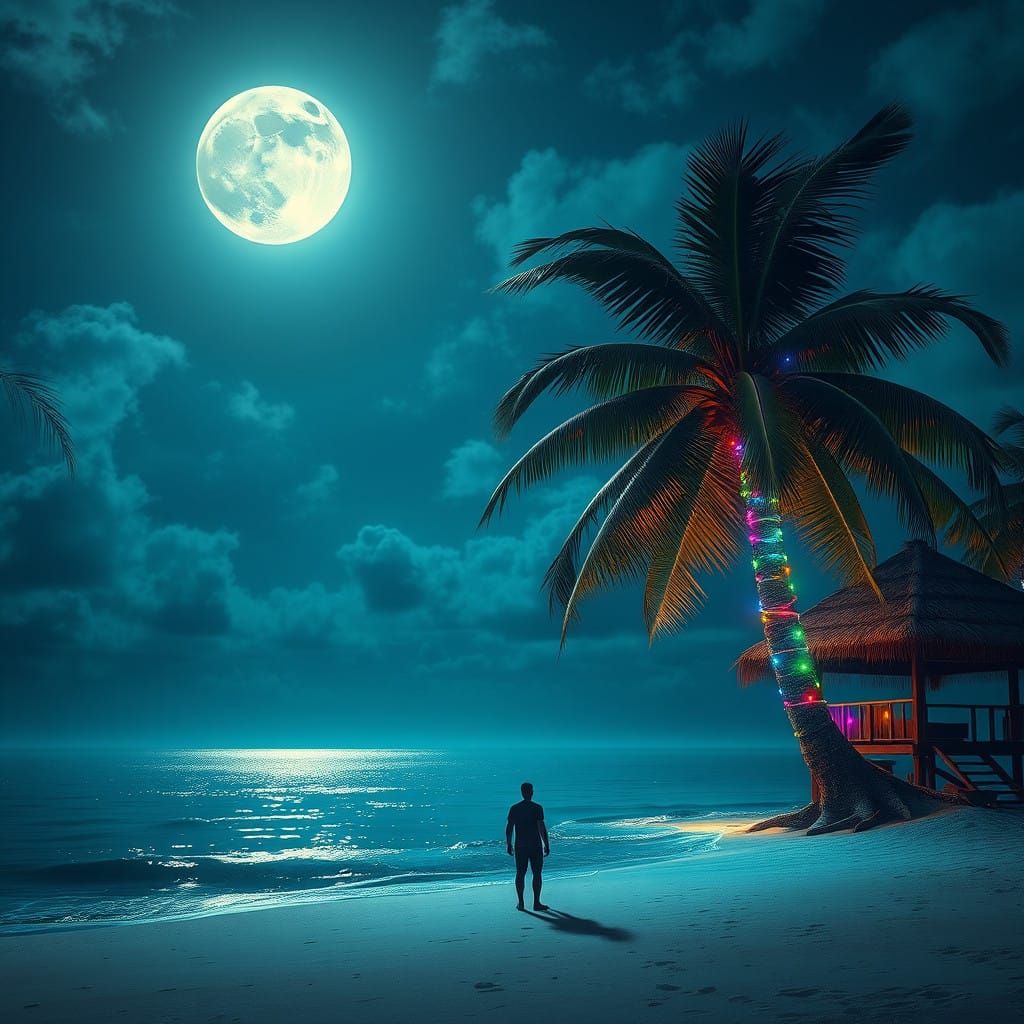 Moonlit Christmas Oasis on a Remote Island