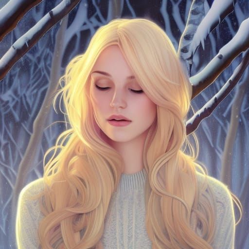 Blonde in Snowy Woods: Hyperdetailed Concept Art