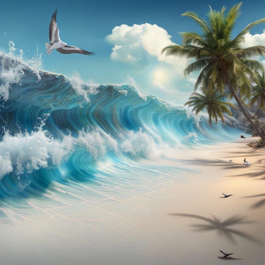 Tropical Beach Scene in Hyperrealistic Style