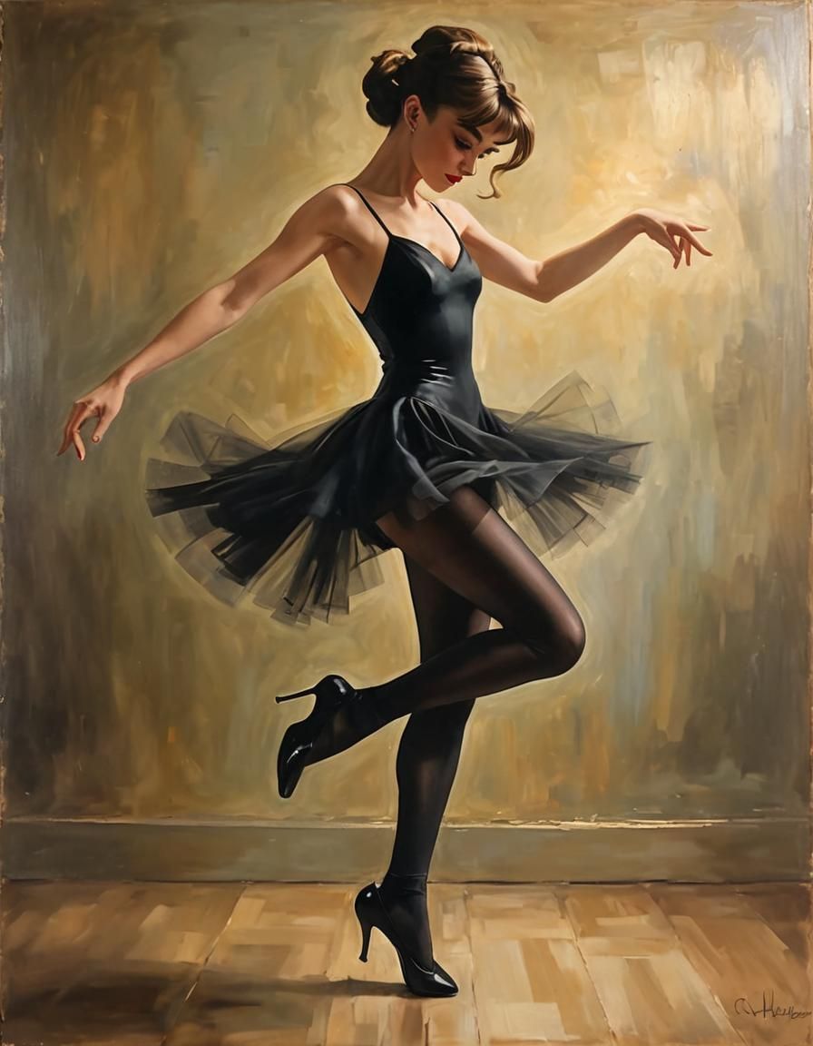 Audrey Hepburn Jazz Dance: Impressionistic Oil Painting