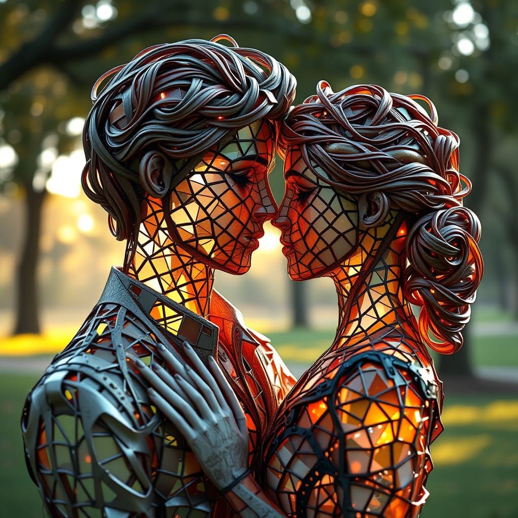 Tender Park Romance Sculpture in Dreamlike Art Style
