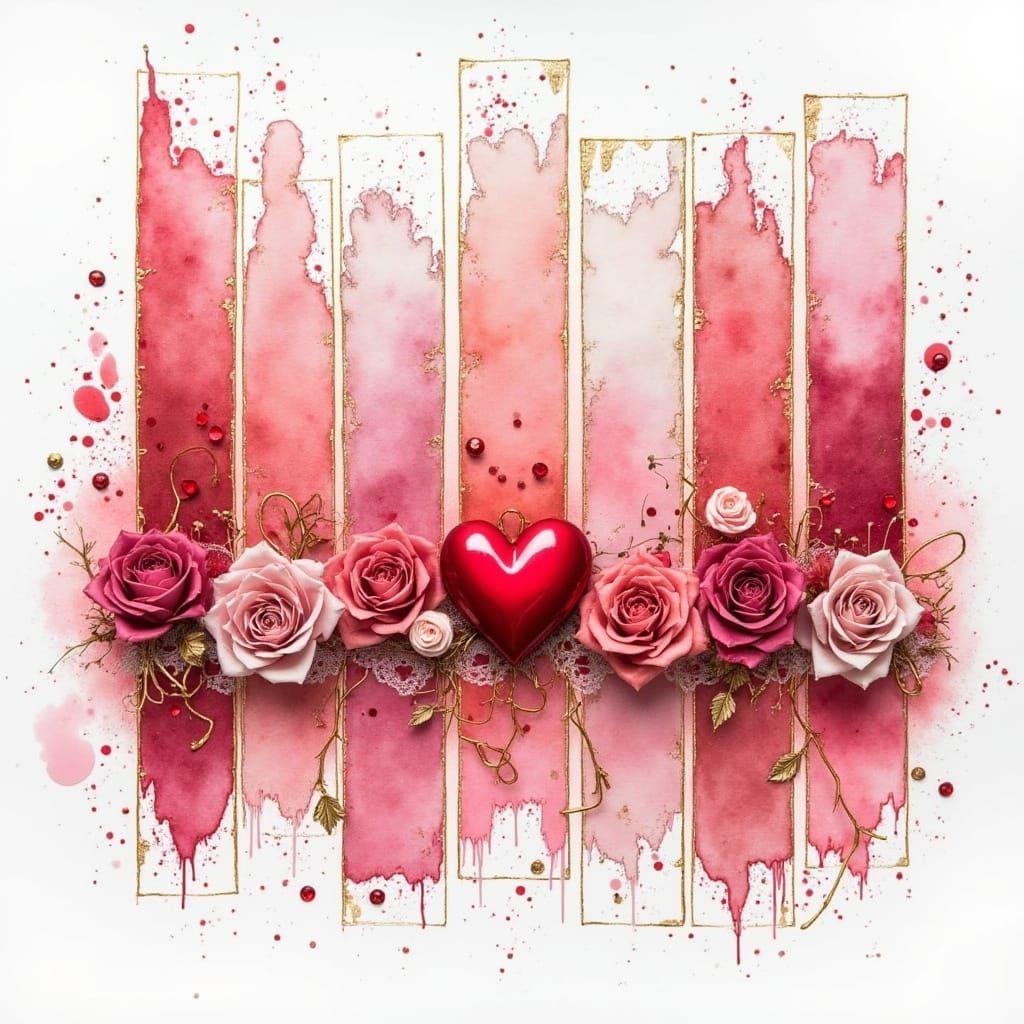 Vibrant Valentine Scenes in Watercolor Washi Tape Style