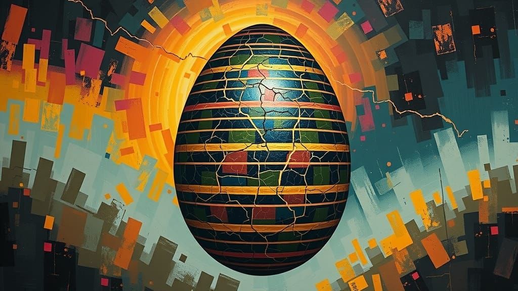 Surreal Easter Egg Radiates Vibrant Energy in Cubist Style