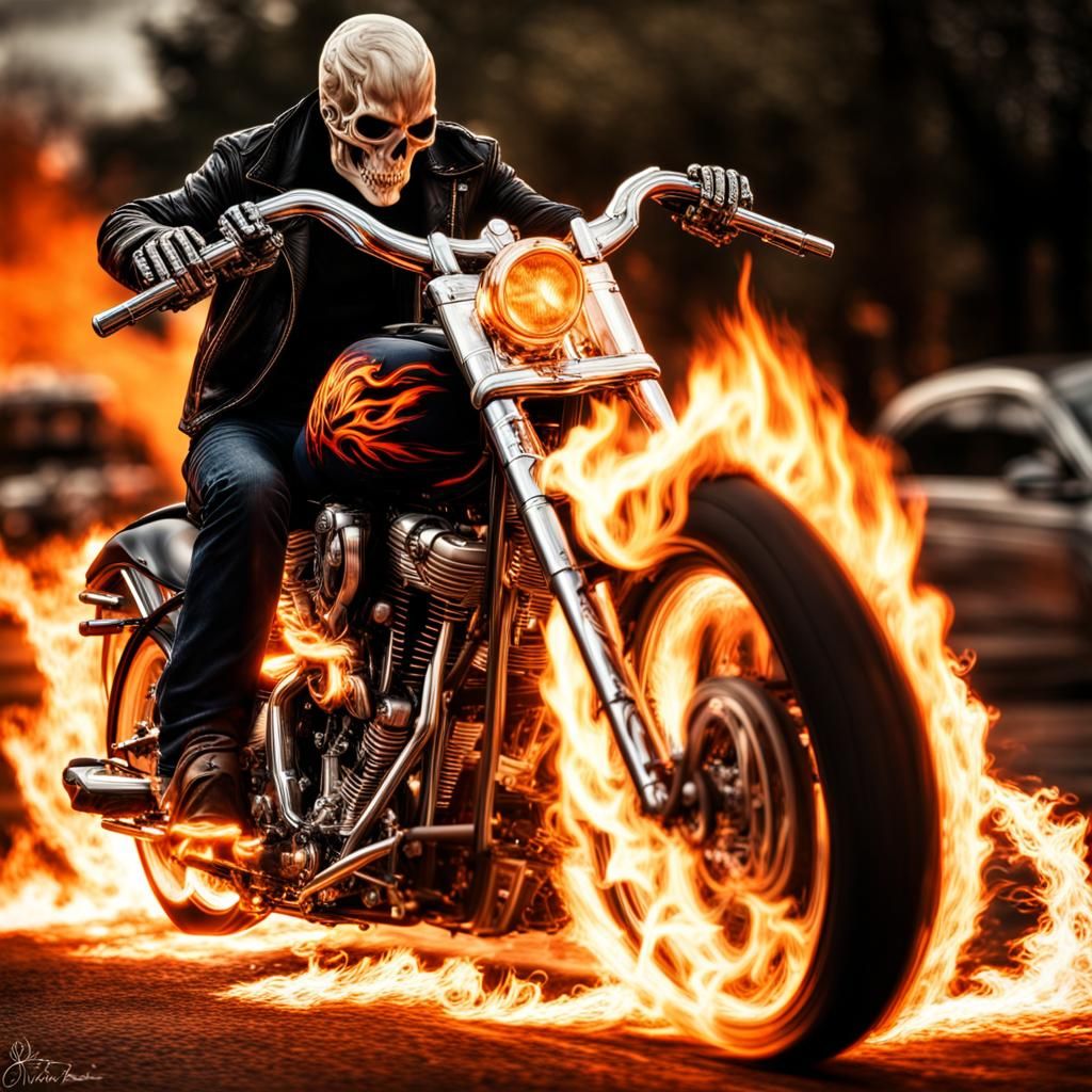 Hyperrealistic Ghost Rider Engulfed in Flames
