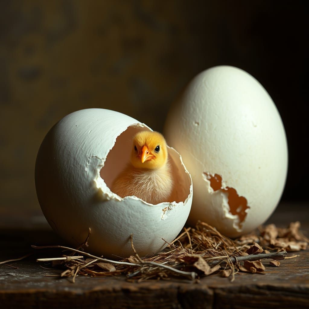 Eggs of Life and Death in Chiaroscuro Style