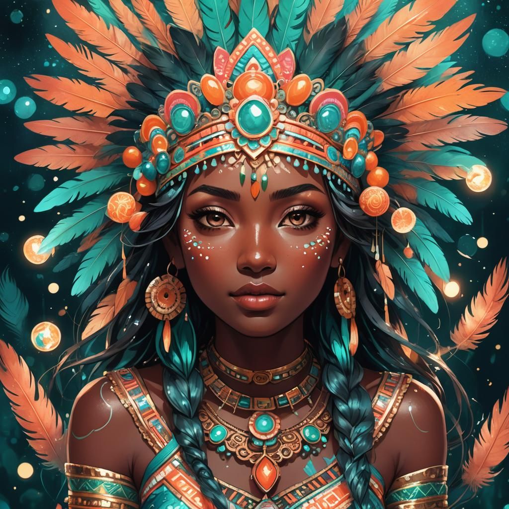 Aztec Girl Portrait in Vibrant Anime Style