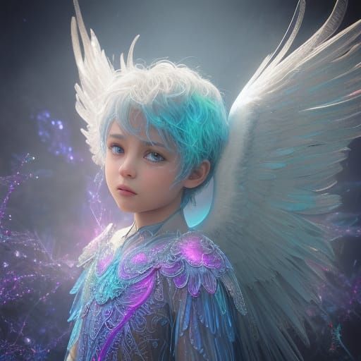 Surreal Angel Child with Iridescent Wings