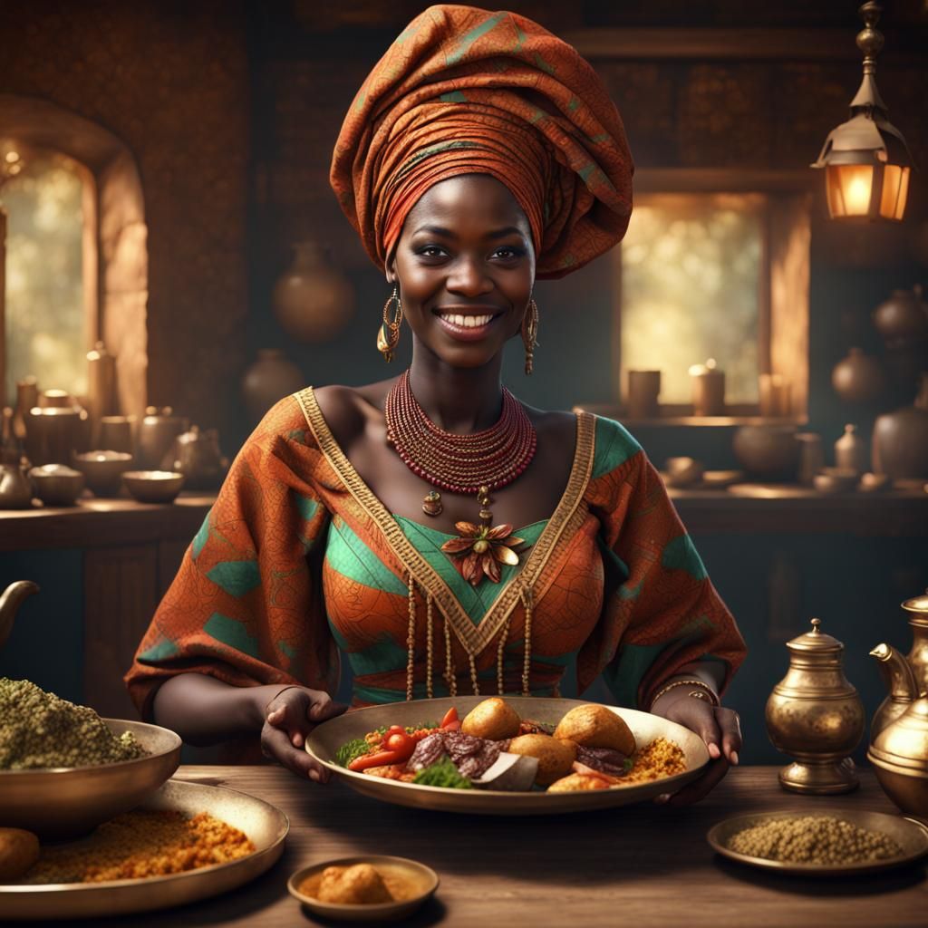 Ugandan Woman Serving Food: Fantasy Concept Art