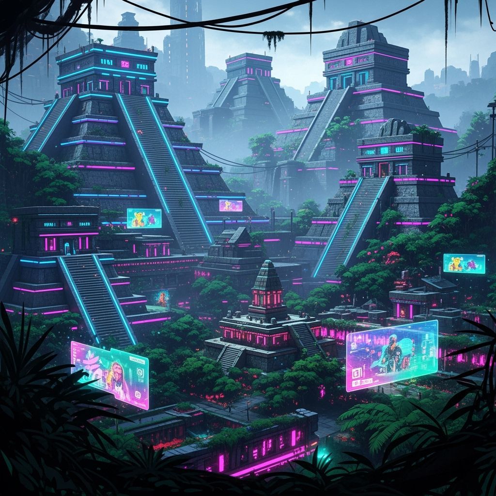 Neon Mayan Cityscape in Cyberpunk Jungle