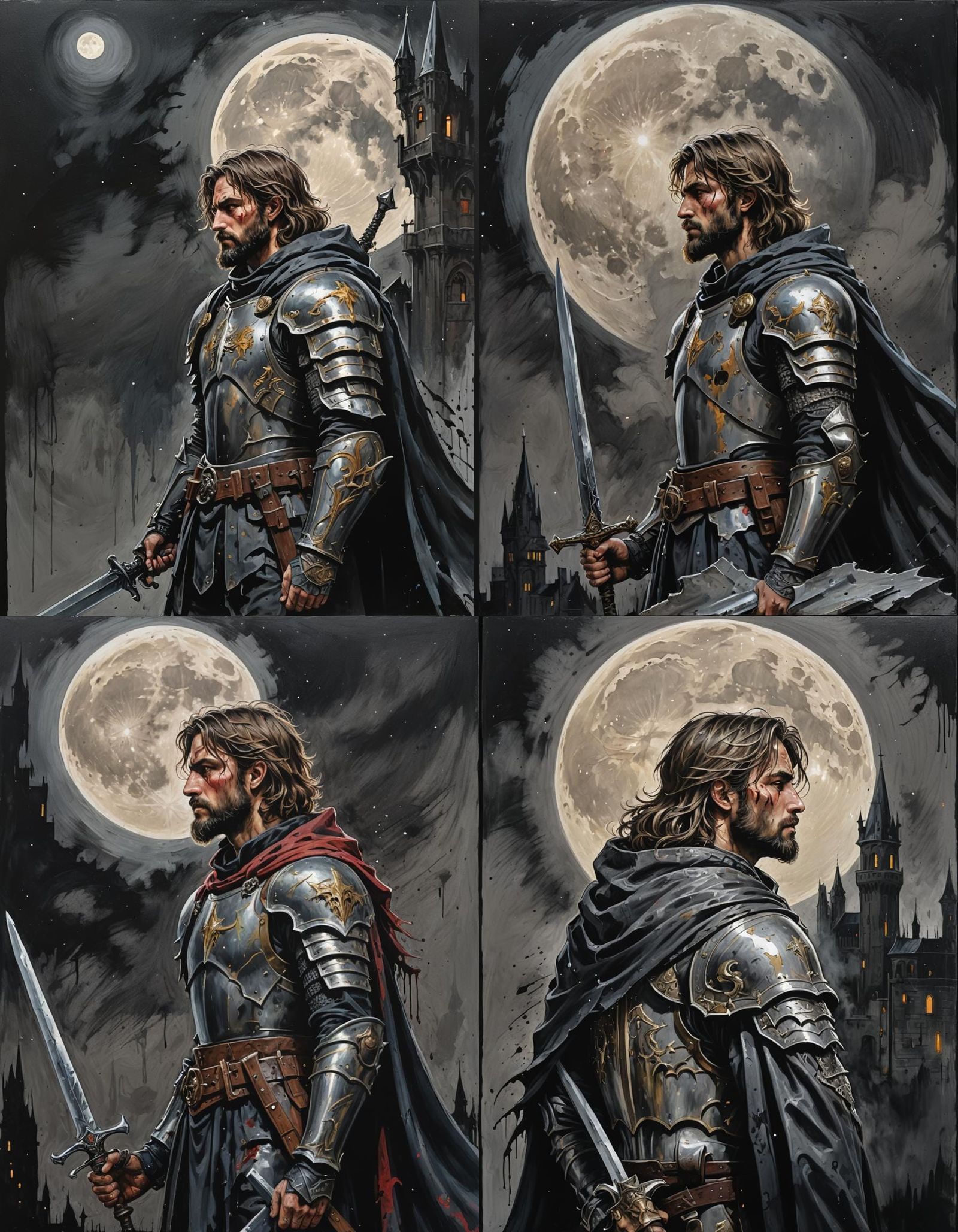 Paladin Gazing at Moon in Graffiti Art Style