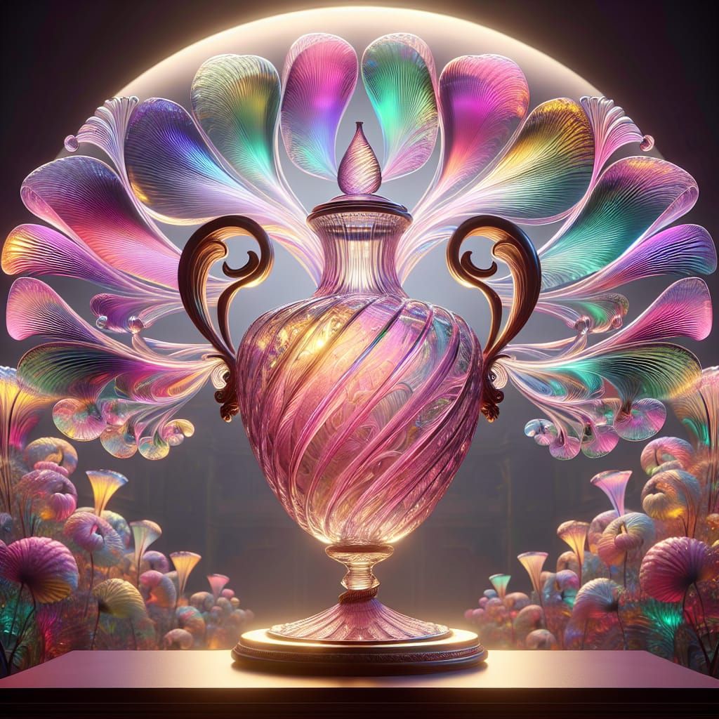 Ornate Glass Amphora with Multicolored Translucency