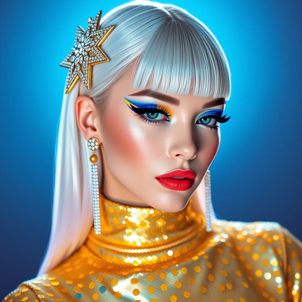 Futuristic Fashion Portrait with Bold Makeup and Accessories