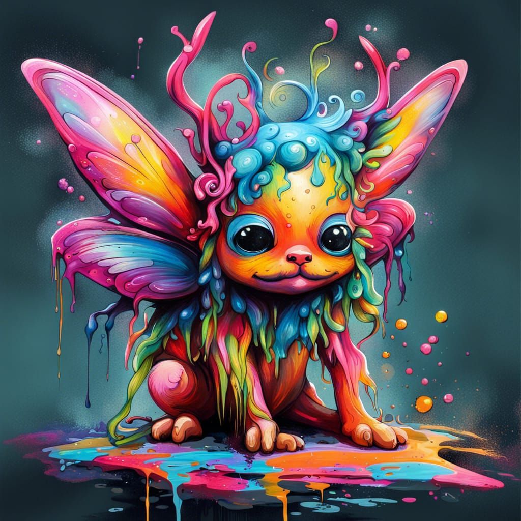 Whimsical Fairy Creature in Graffiti Art Style