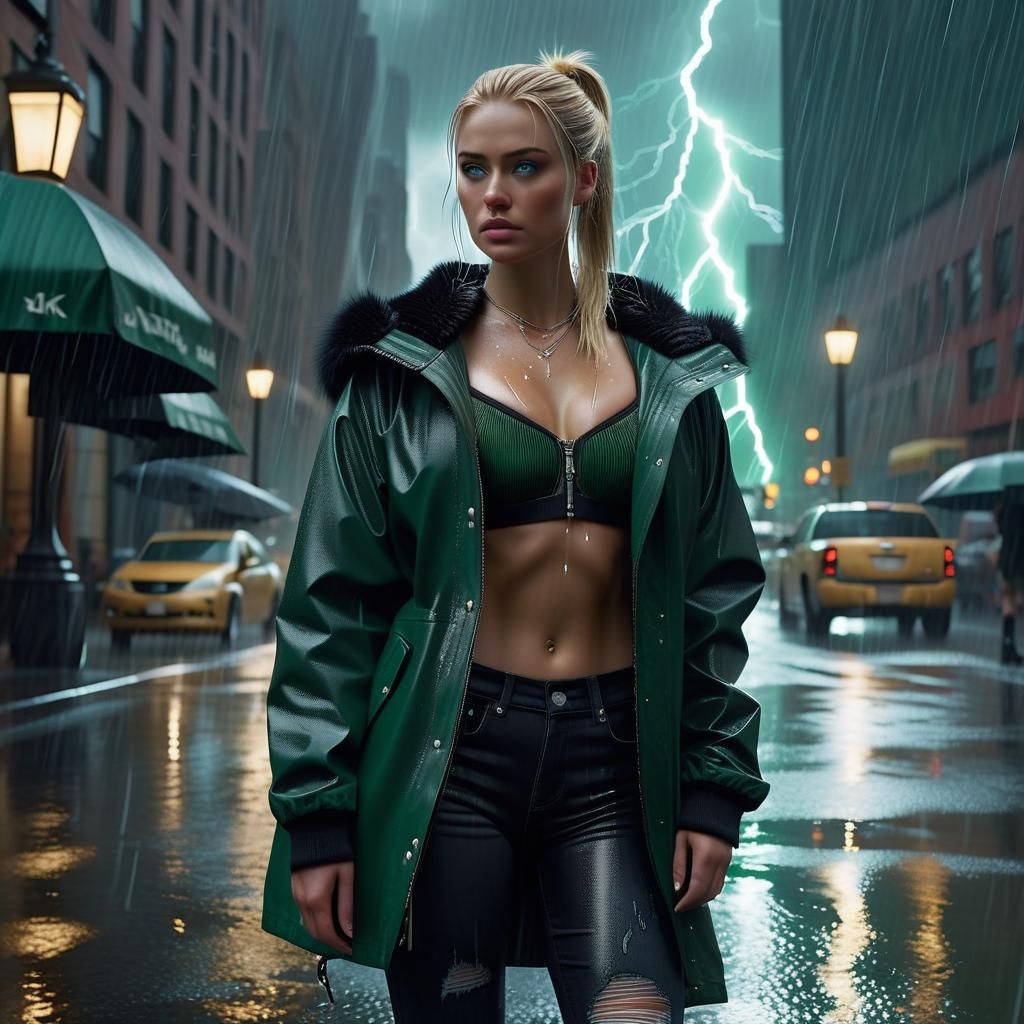 Blonde Woman in Rainy New York: Digital Art