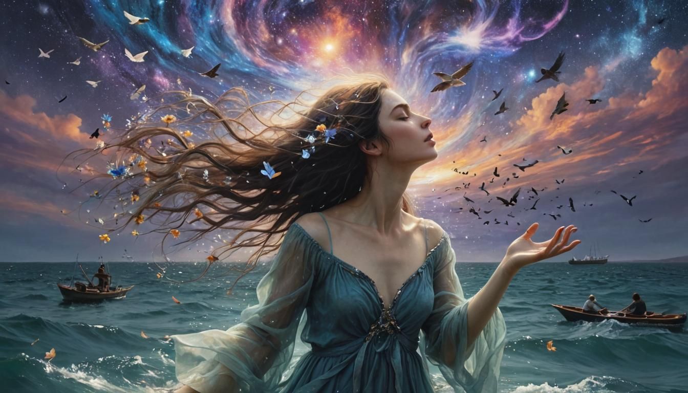 Woman with Galaxy: Dreamlike Digital Art Collage