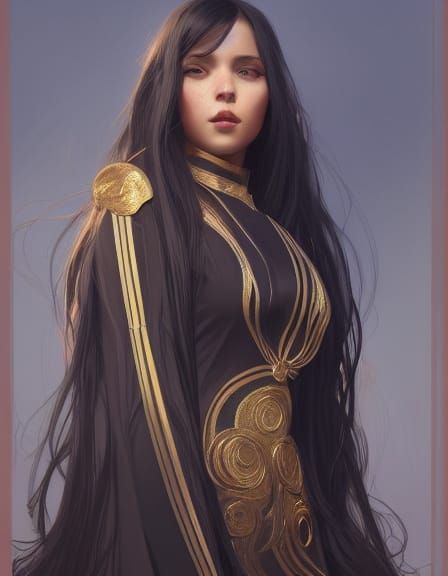 Golden Portrait in Art Nouveau Style