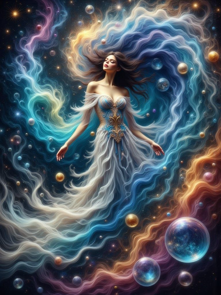 Celestial Goddess Emerges from Galaxy Vortex