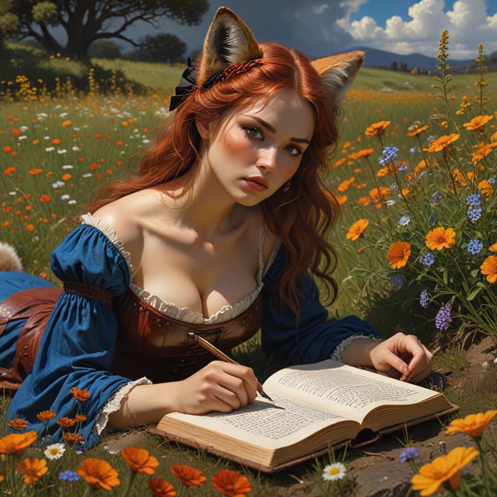 A Kitsune researching