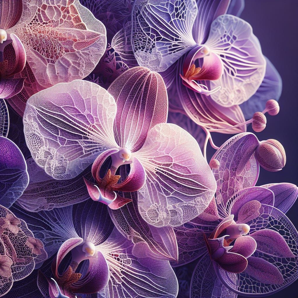 Lace Orchids: Holographic Digital Art in Violet