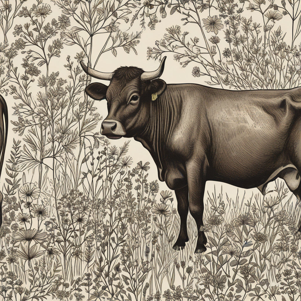 A cow is resting in the grass, with simple lines and brown t...