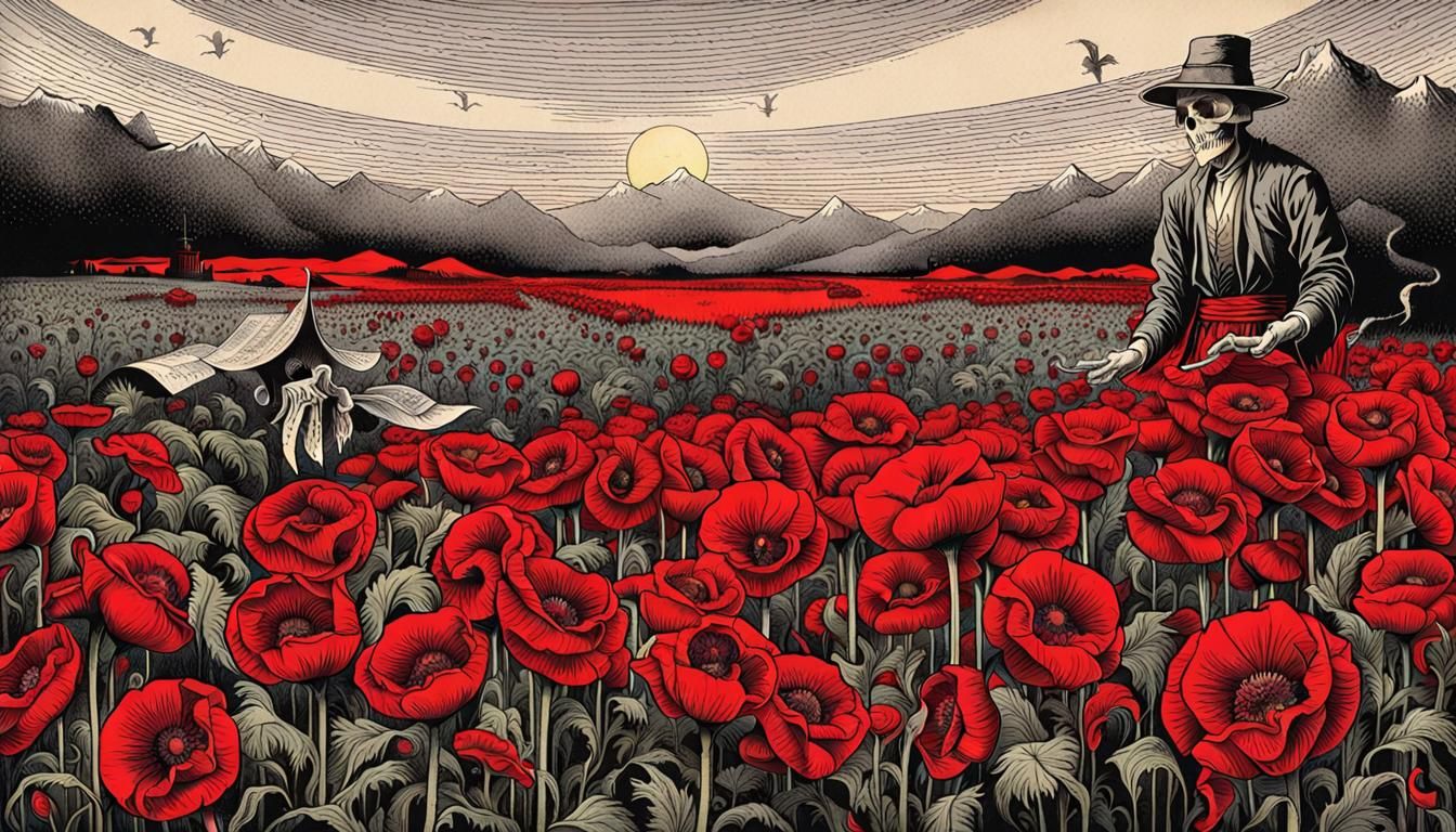 Abstract Dark Red Opium Dance of Death