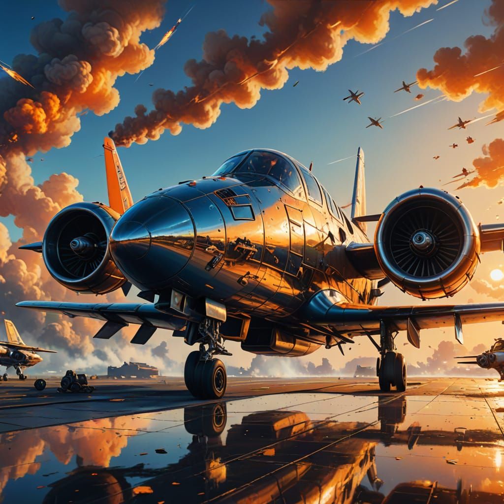 Cannon-Equipped Aeroplane in Vibrant Oil Painting Style