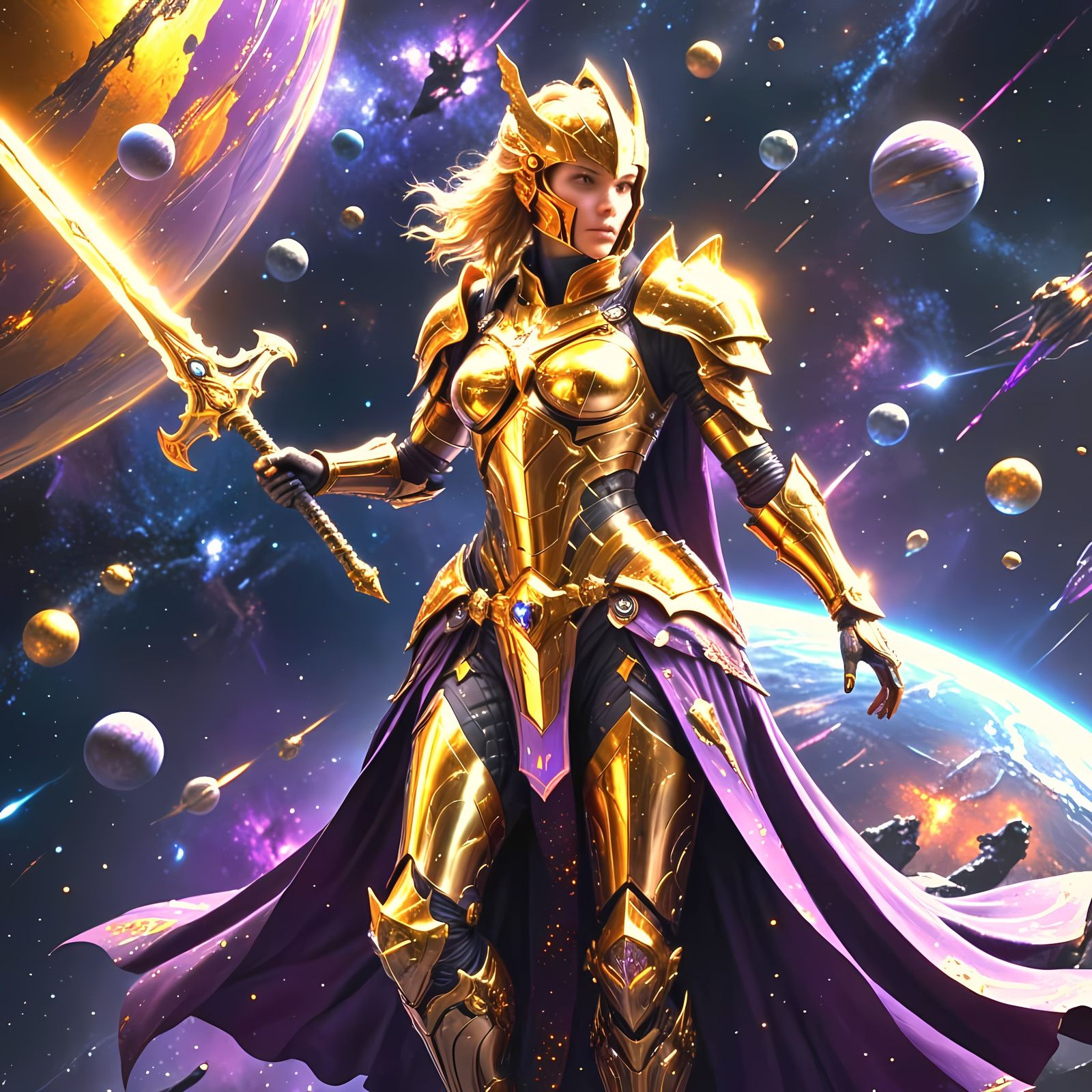 Celestial Knight Goddess in Futuristic Armor
