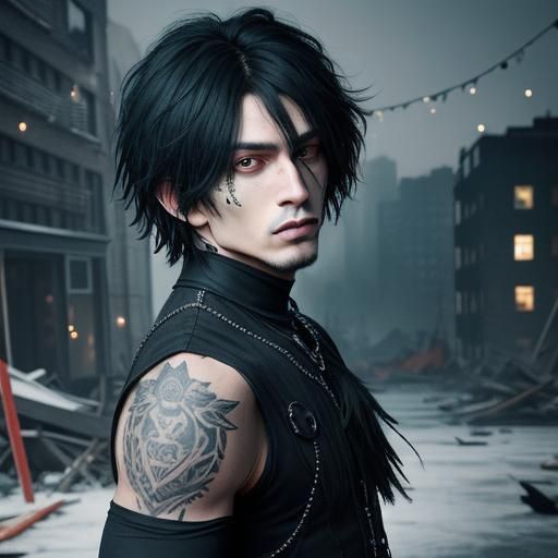 Goth Man with Owl in New York: Hyperrealistic Art