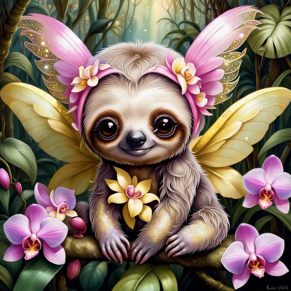 Adorable Sloth Fairy with Glittering Wings