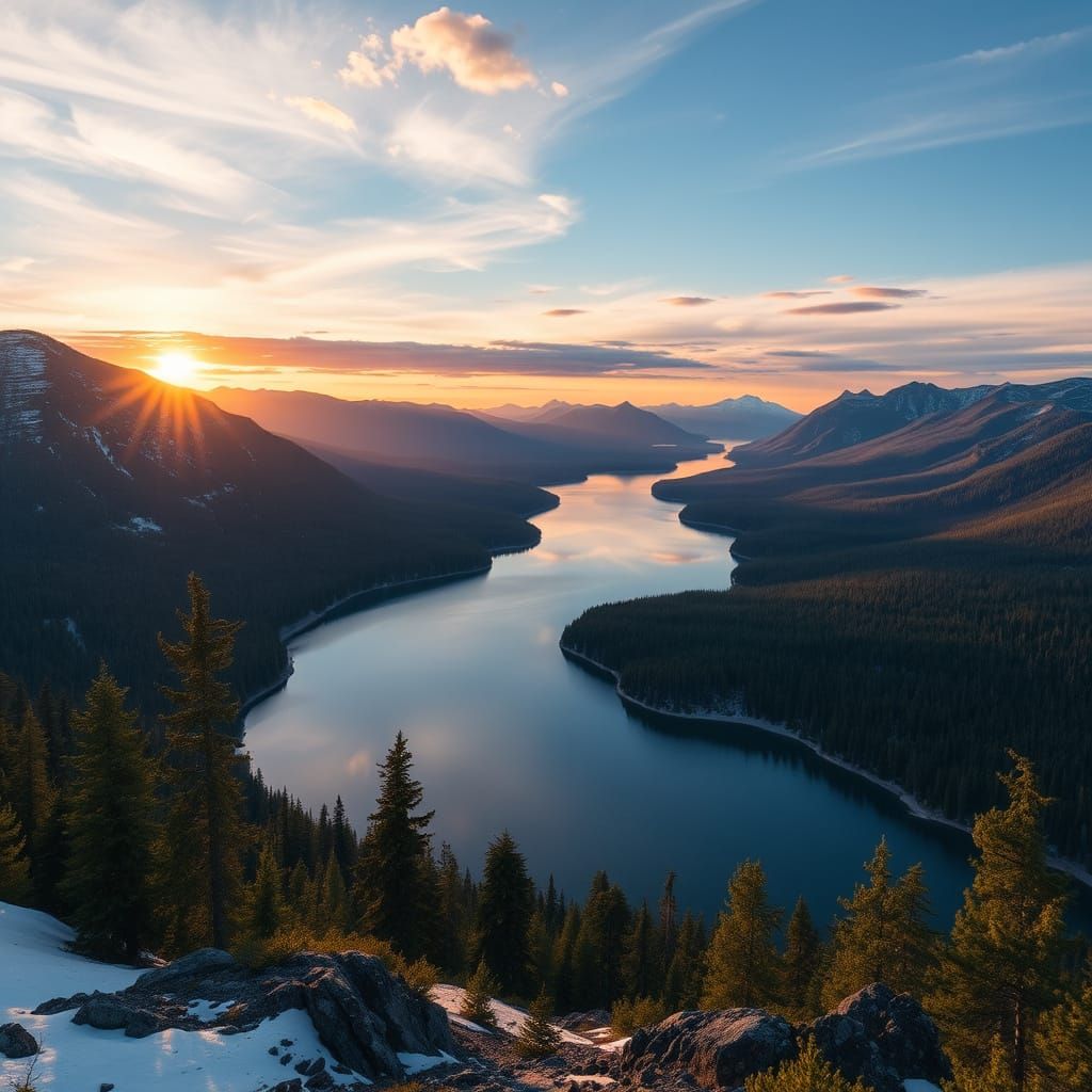 Arctic Landscape with Lakes Under Midnight Sun