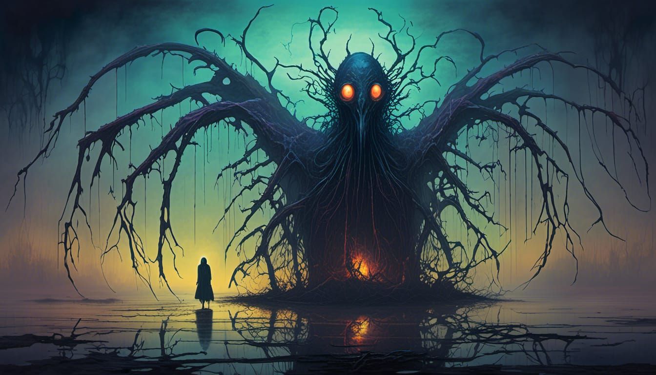 Neon Gothic Eldritch Horror Emerges from Swamp