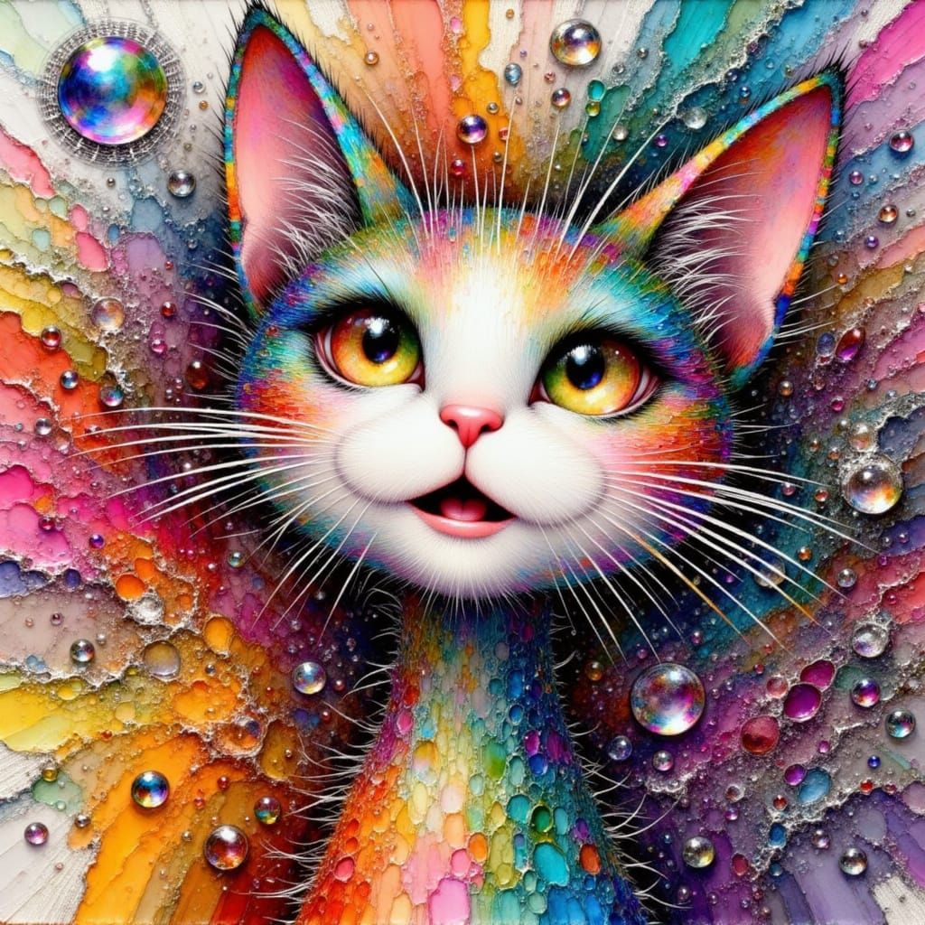 Abstract Expressionist Cat Face Painting with Bold Strokes